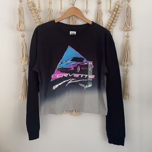 corvette graphic tee black long sleeve race car tie dye dipped tee 90’s GM motor